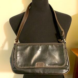 Crazy Horse Leather Liz Clairborn Black & Brown Handbag / Purse
